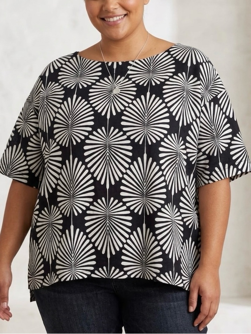 NEW Joie Cotton Botanical Print T-Shirt Navy and White 3X